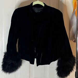 Vintage velvet jacket with feathers